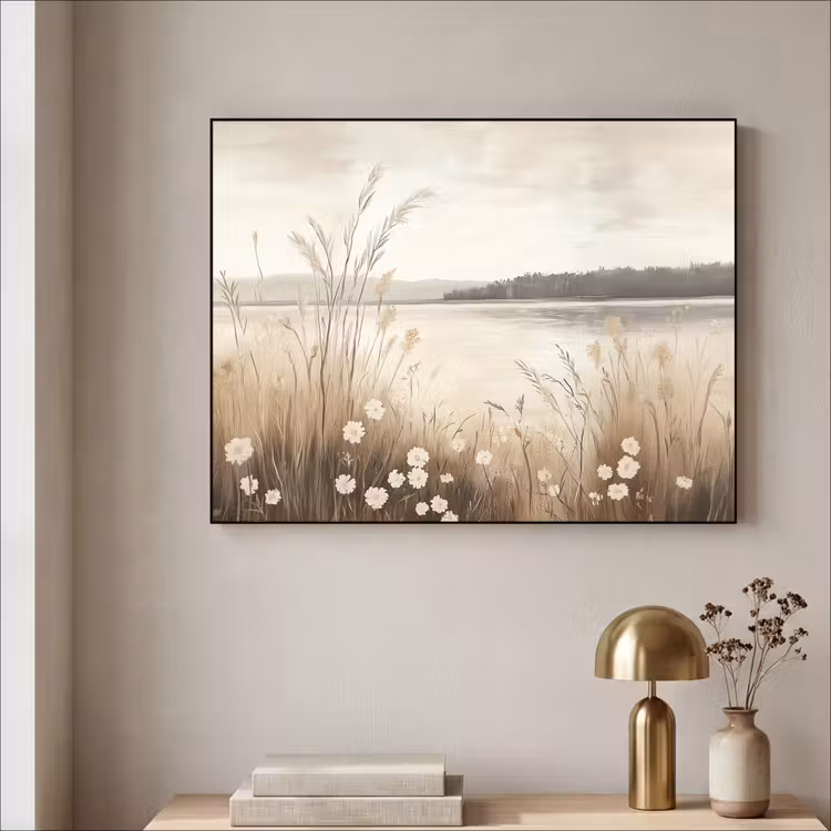 Meer - Water - Natuur - Beige Textielframe - compleet frame klein -sfeer2