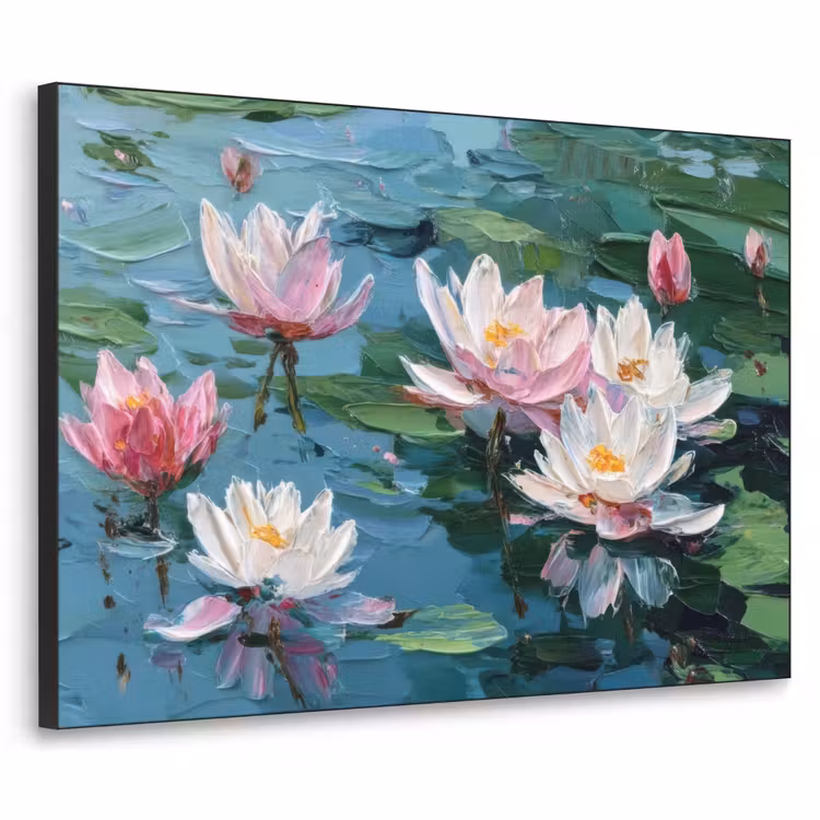 Waterlelies - Bloemen - Roze - Water Textielframe zwart klein -3d