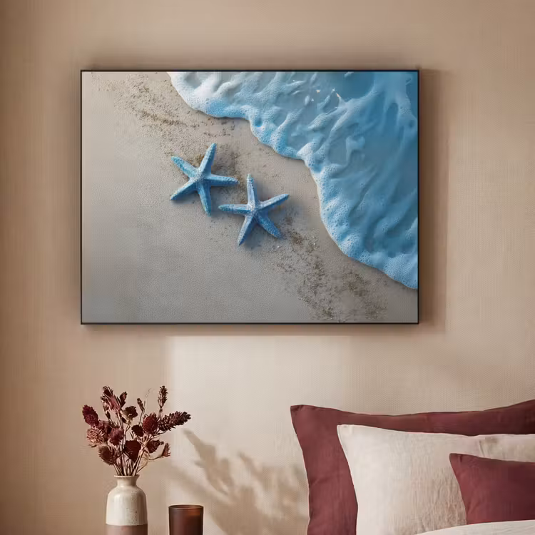 Zeesterren - Zand - Zee - Blauw Textielframe - compleet frame klein -sfeer1