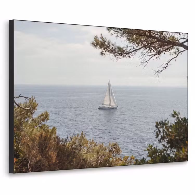 Art Frame - Segelboot – Bäume – Wasser - Zeilboot - bomen - water Textielframe zwart klein
