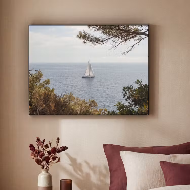 Art Frame - Segelboot – Bäume – Wasser - Zeilboot - bomen - water Textielframe zwart klein