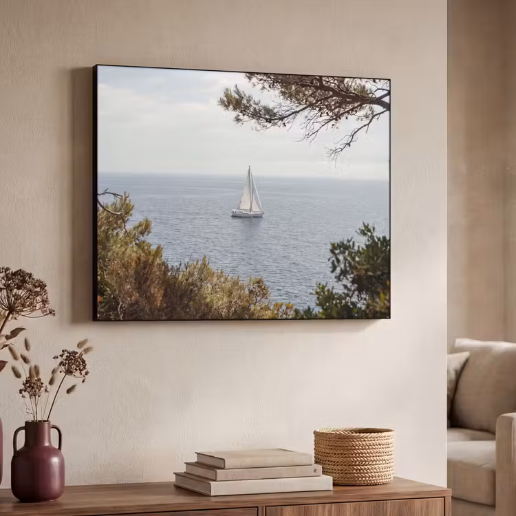 Art Frame - Segelboot – Bäume – Wasser - Zeilboot - bomen - water Textielframe zwart klein