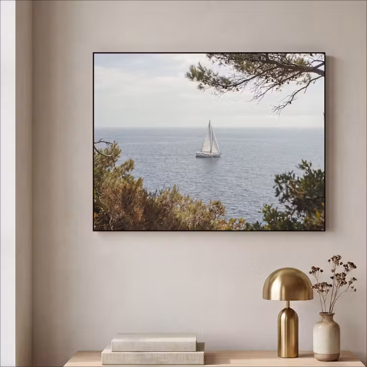 Art Frame - Segelboot – Bäume – Wasser - Zeilboot - bomen - water Textielframe zwart klein