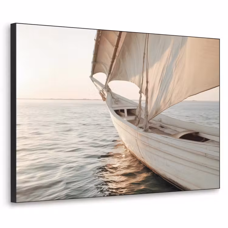 Zeilboot - Zee - Beige - Zon Textielframe zwart klein -3d