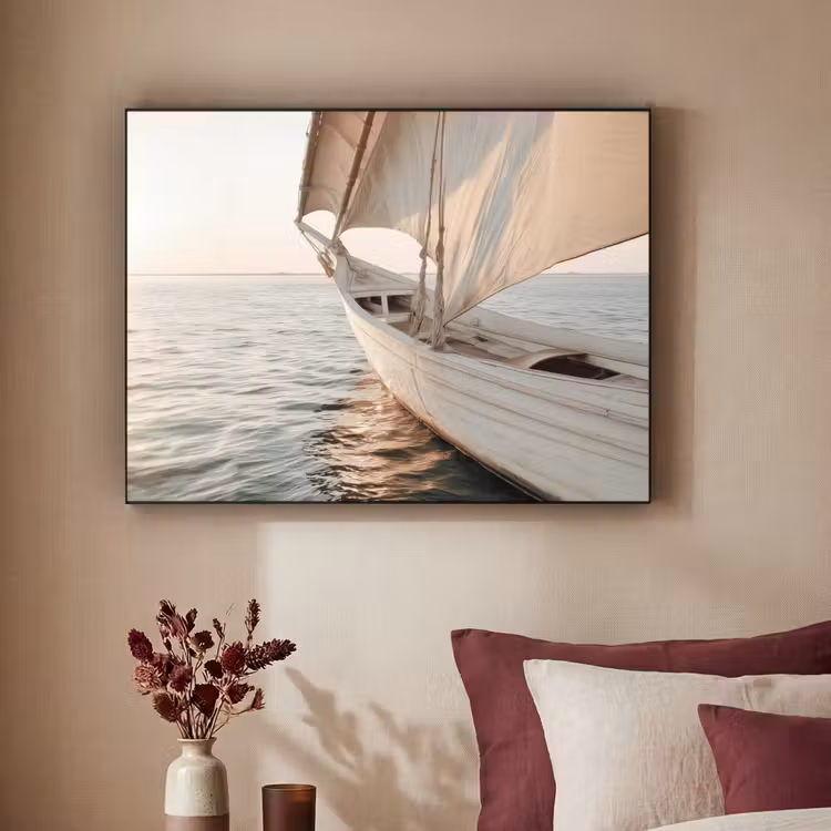 Zeilboot - Zee - Beige - Zon Textielframe - compleet frame klein -sfeer1