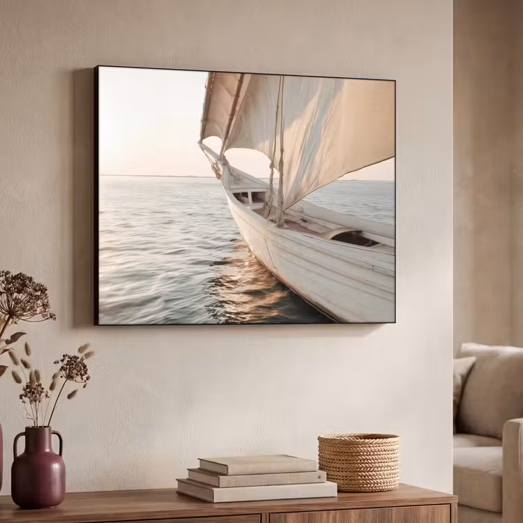 Zeilboot - Zee - Beige - Zon Textielframe - compleet frame klein -sfeer3