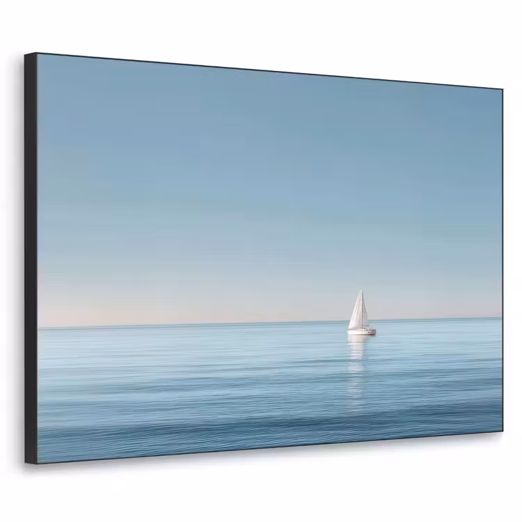 Zeilbootje - Kalme zee - Helderblauwe hemel Textielframe - compleet frame klein -3d