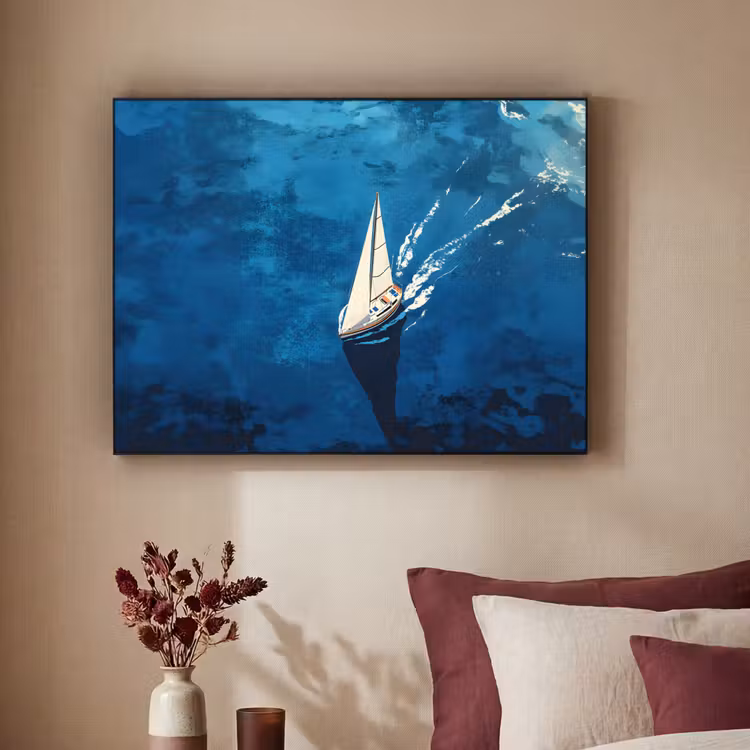 Zeilboot - Water - Abstract - Schaduw Textielframe - compleet frame klein -sfeer1