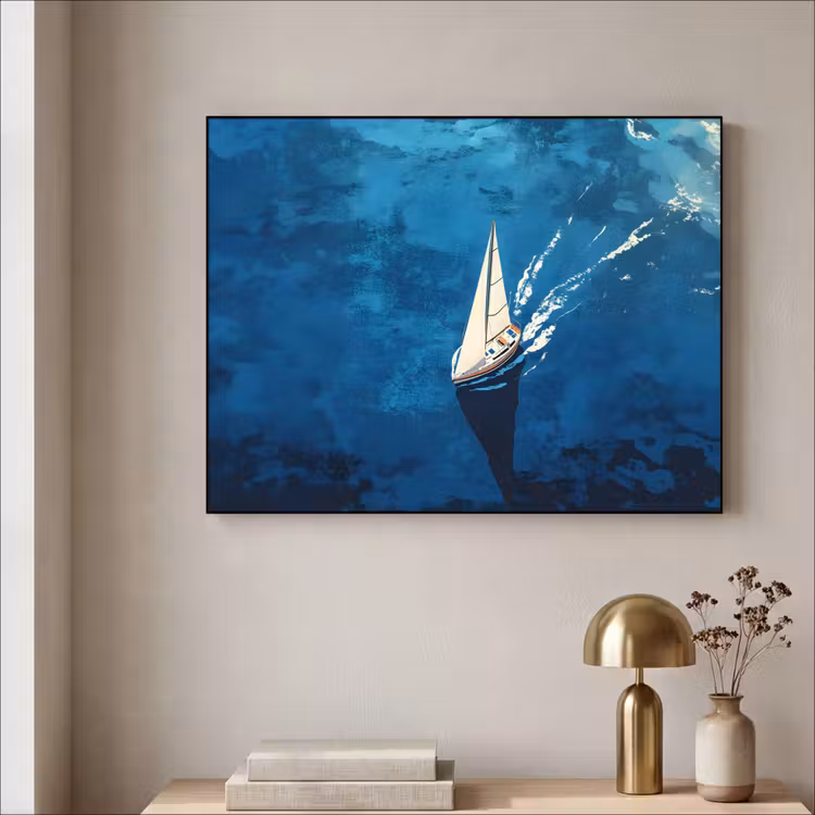 Zeilboot - Water - Abstract - Schaduw Textielframe - compleet frame klein -sfeer2