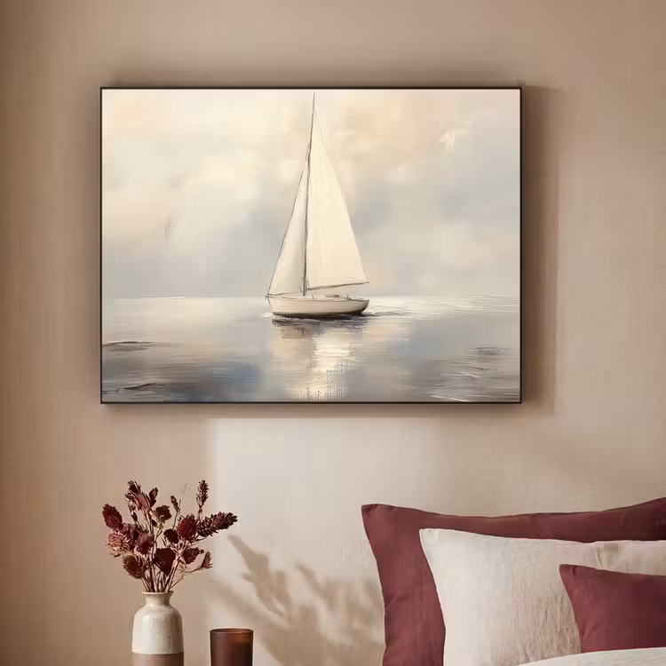 Zeilschip - Zee - Bewolkt Textielframe zwart klein -sfeer1