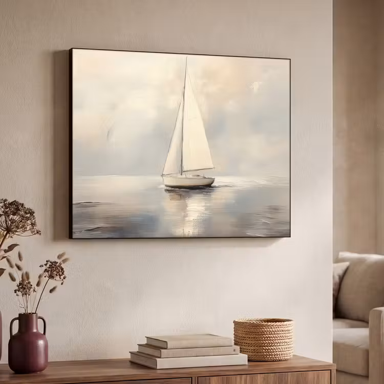 Zeilschip - Zee - Bewolkt Textielframe - compleet frame klein -sfeer3