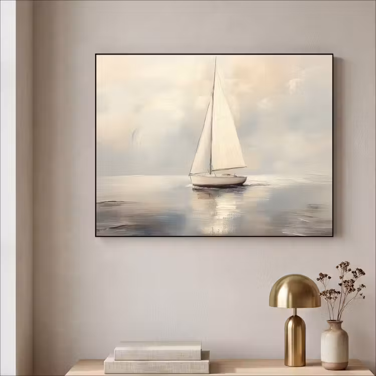 Zeilschip - Zee - Bewolkt Textielframe zwart klein -sfeer2
