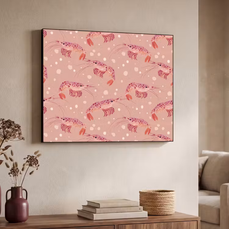 Garnalen - Stippen - Roze Textielframe zwart klein 947 -sfeer3