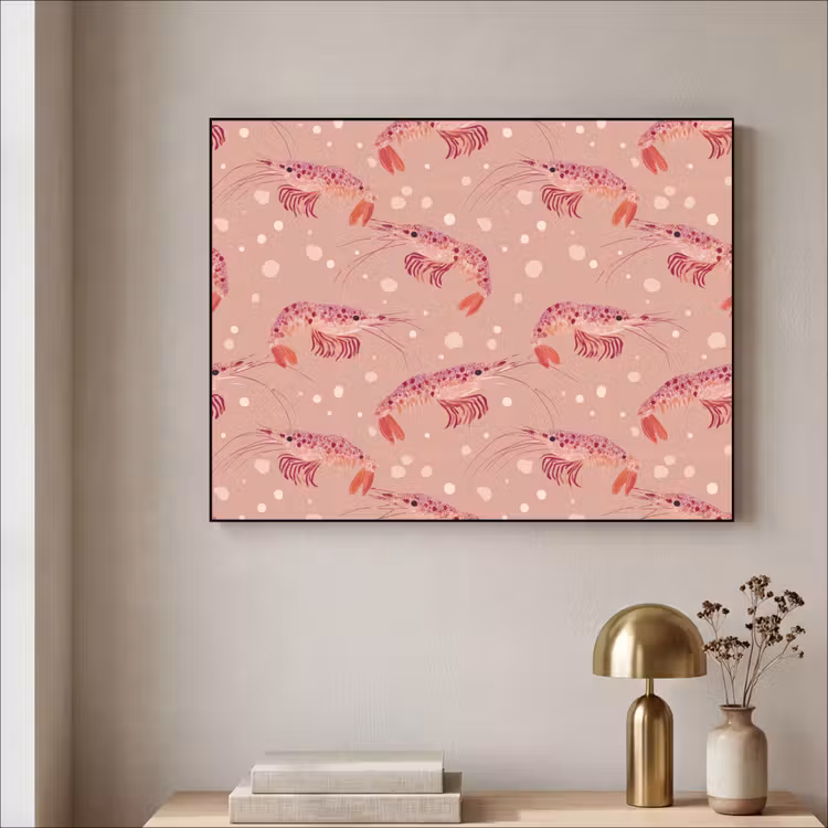 Garnalen - Stippen - Roze Textielframe zwart klein 947 -sfeer2