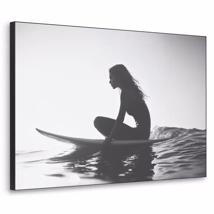 Silhouet - Vrouw - Surfplank - Water Textielframe zwart klein -3d