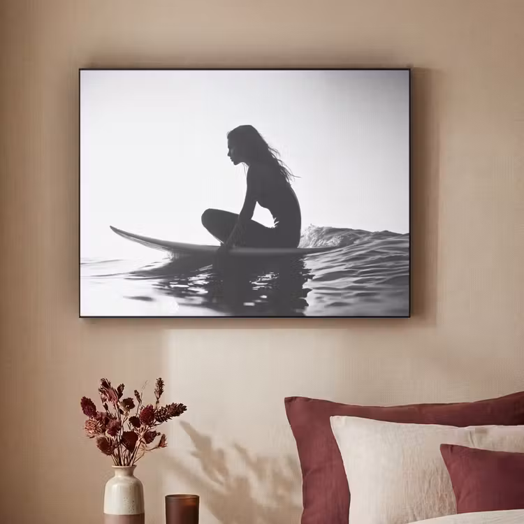 Silhouet - Vrouw - Surfplank - Water Textielframe - compleet frame klein -sfeer1