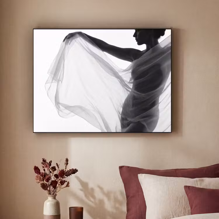 Silhouet - Sluier - Vormen - Zwart - Wit - Sensueel Textielframe zwart klein -sfeer1