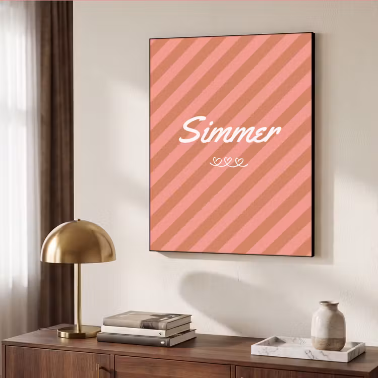 Simmer - Hartjes - Strepen - Roze Textielframe zwart klein -sfeer3