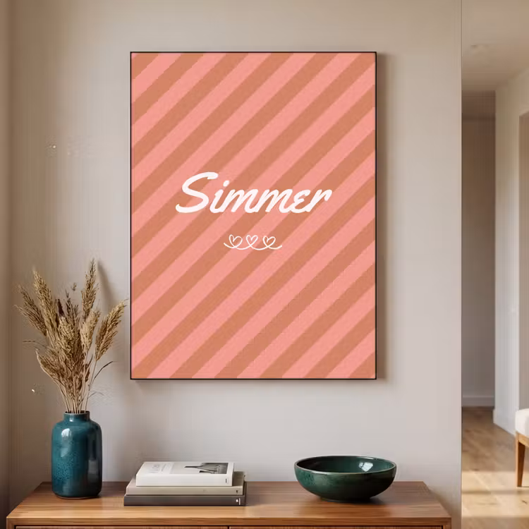 Simmer - Hartjes - Strepen - Roze Textielframe zwart klein -sfeer1