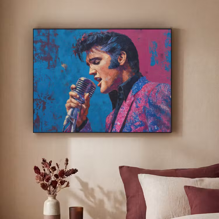 Zingende man - Glitterjas - Microfoon Textielframe zwart klein -sfeer1