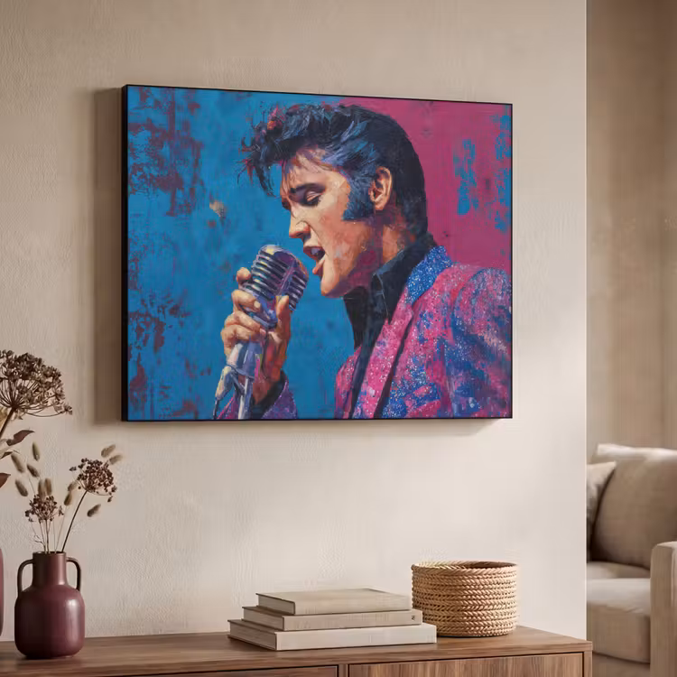 Zingende man - Glitterjas - Microfoon Textielframe - compleet frame klein -sfeer3