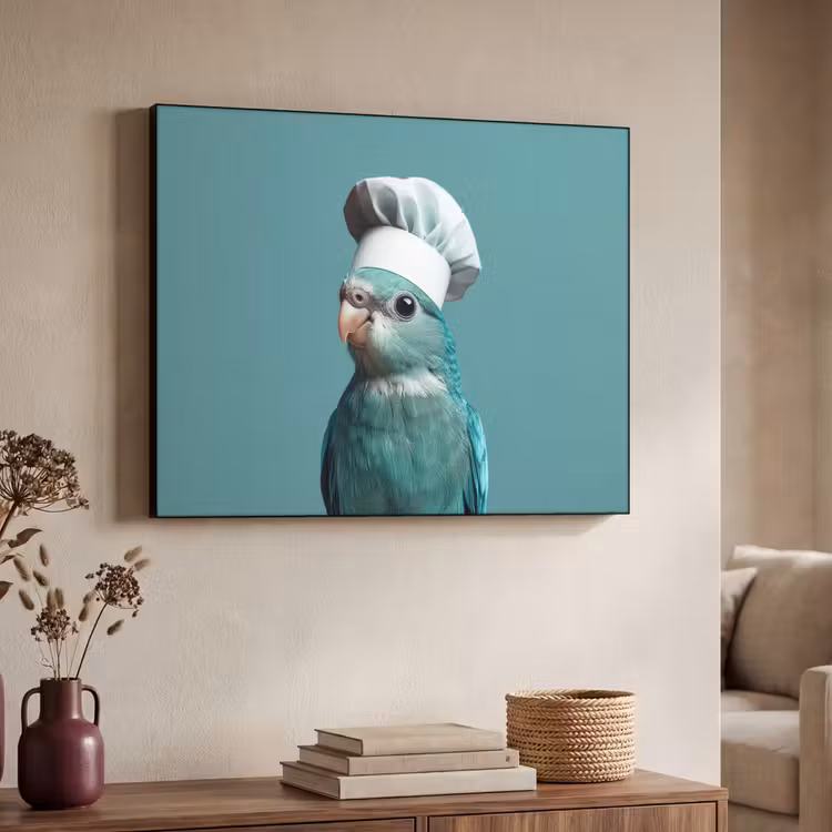 Parkiet - Vogel - Koksmuts - Cute Textielframe - compleet frame klein -sfeer3