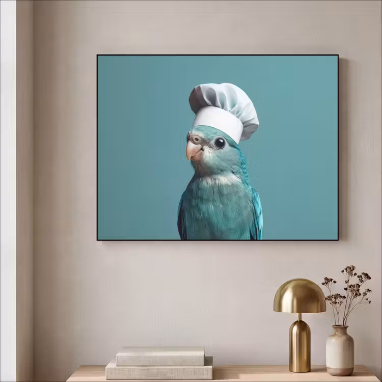 Parkiet - Vogel - Koksmuts - Cute Textielframe zwart klein -sfeer2