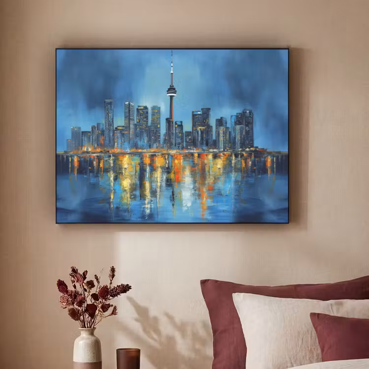 Skyline Toronto - Water - Stadslichten - Toren Textielframe - compleet frame klein -sfeer1