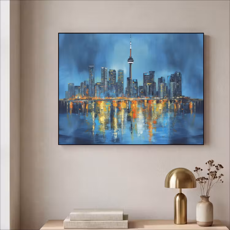 Skyline Toronto - Water - Stadslichten - Toren Textielframe zwart klein -sfeer2