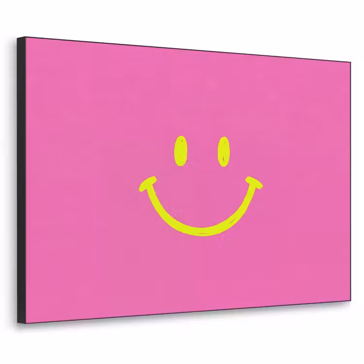 Art Frame - Smiley - Fröhlich - Rosa - Smiley - Vrolijk - Roze Textielframe zwart klein