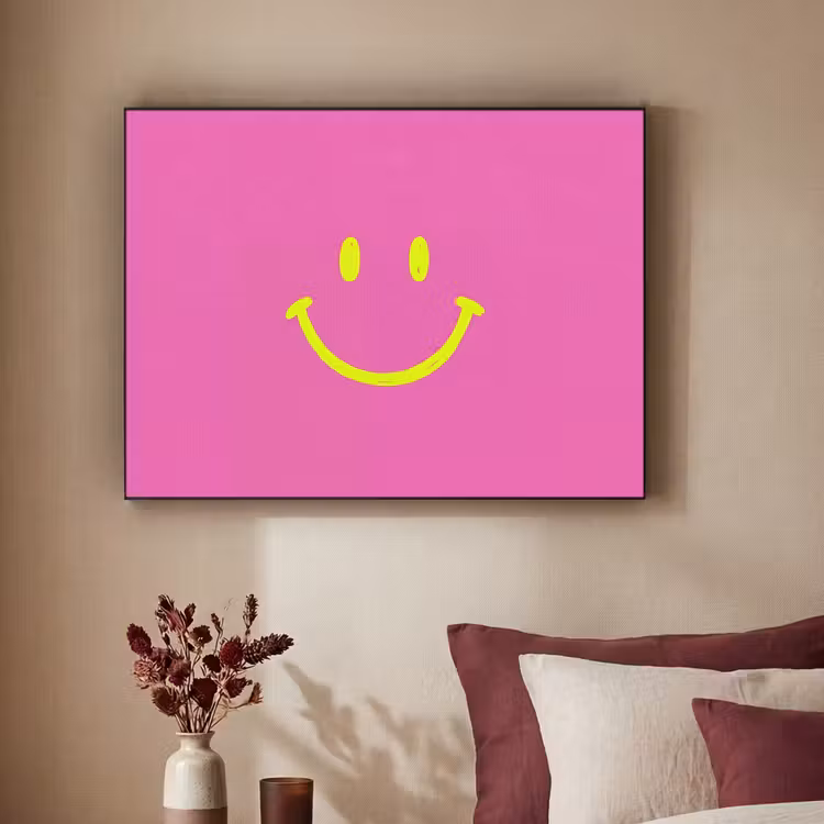 Art Frame - Smiley - Fröhlich - Rosa - Smiley - Vrolijk - Roze Textielframe zwart klein