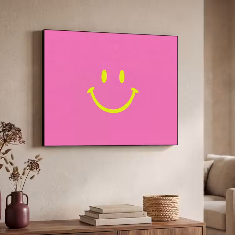 Art Frame - Smiley - Fröhlich - Rosa - Smiley - Vrolijk - Roze Textielframe zwart klein