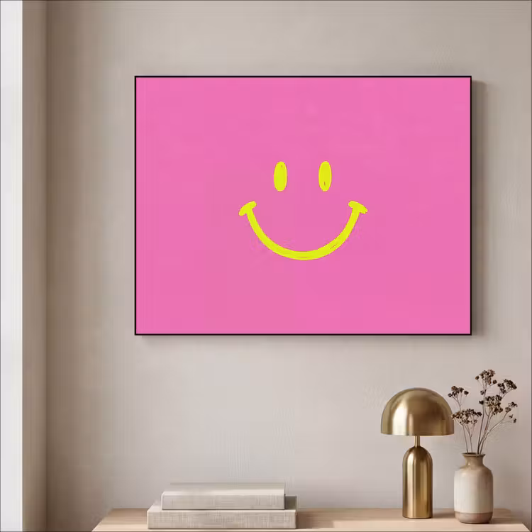 Art Frame - Smiley - Fröhlich - Rosa - Smiley - Vrolijk - Roze Textielframe zwart klein