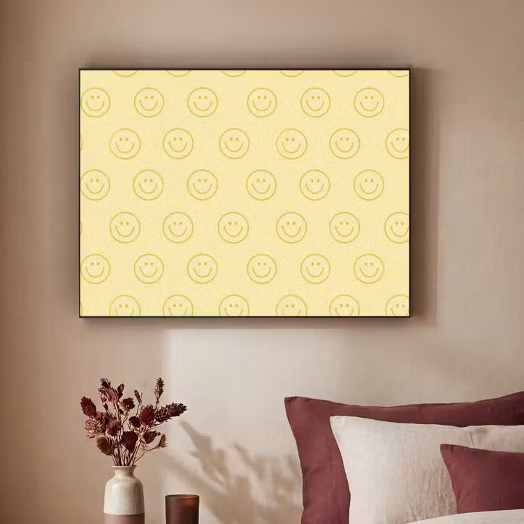 Smileys - Patroon - Retro - Zachtgeel Textielframe zwart klein 947 -sfeer1