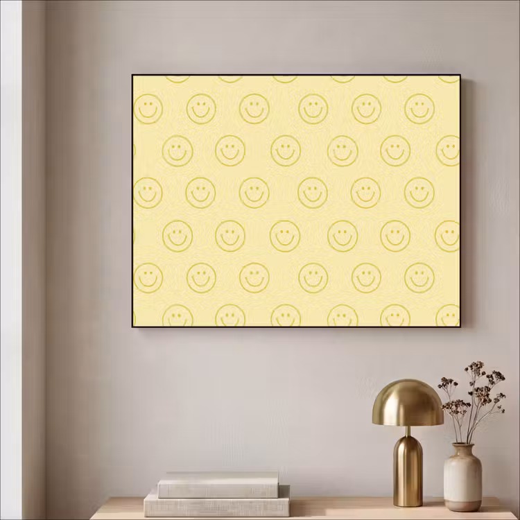 Smileys - Patroon - Retro - Zachtgeel Textielframe zwart klein 947 -sfeer2