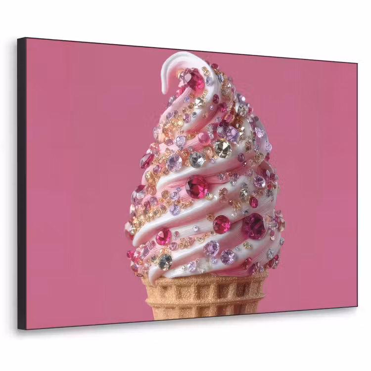 Softijs - Edelstenen - Roze - Hoorntje Textielframe - compleet frame klein -3d