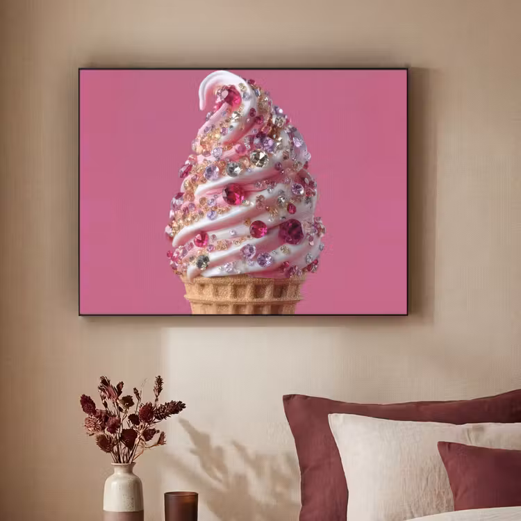 Softijs - Edelstenen - Roze - Hoorntje Textielframe - compleet frame klein -sfeer1