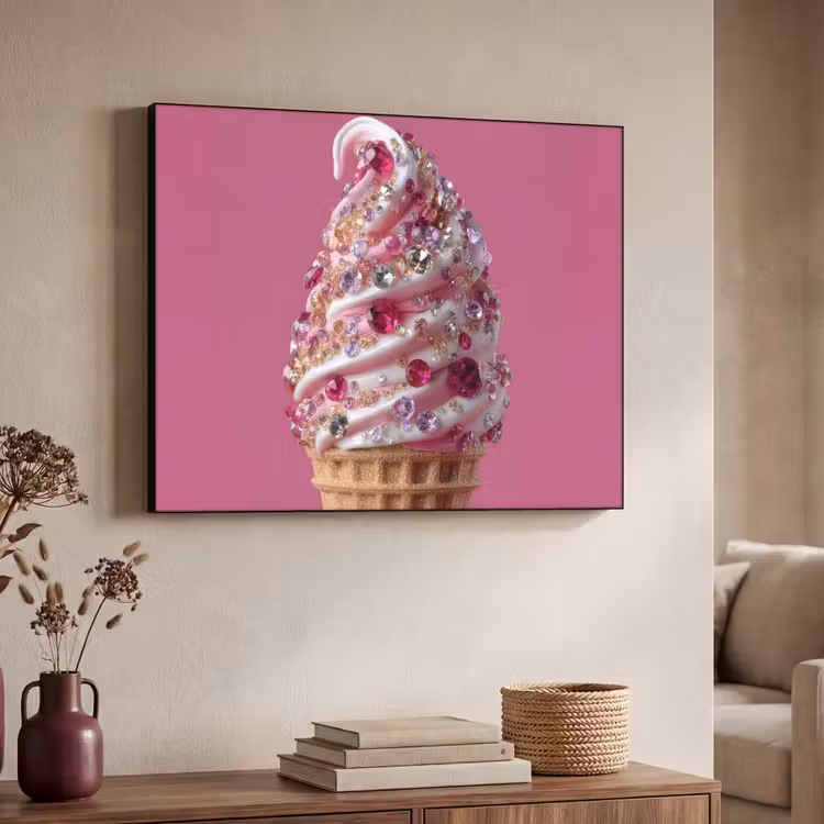 Softijs - Edelstenen - Roze - Hoorntje Textielframe zwart klein -sfeer3