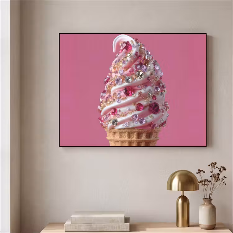 Softijs - Edelstenen - Roze - Hoorntje Textielframe zwart klein -sfeer2