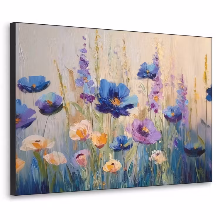 Zomers - Wilde bloemen - Penseelstreken Textielframe zwart klein -3d