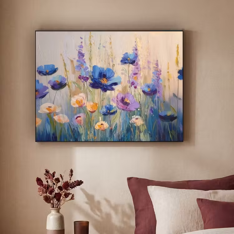 Zomers - Wilde bloemen - Penseelstreken Textielframe - compleet frame klein -sfeer1