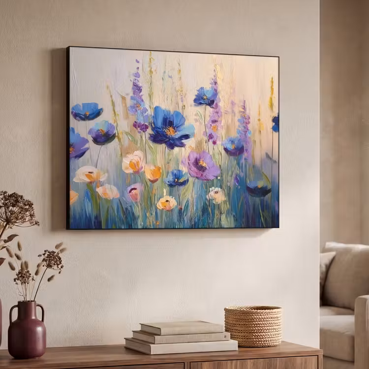 Zomers - Wilde bloemen - Penseelstreken Textielframe - compleet frame klein -sfeer3