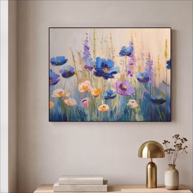Zomers - Wilde bloemen - Penseelstreken Textielframe - compleet frame klein -sfeer2