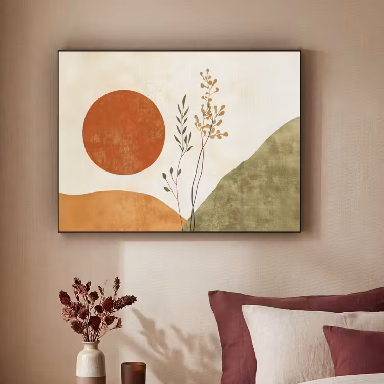 Zon - Abstract - Takken - Oranje Textielframe zwart klein -sfeer1