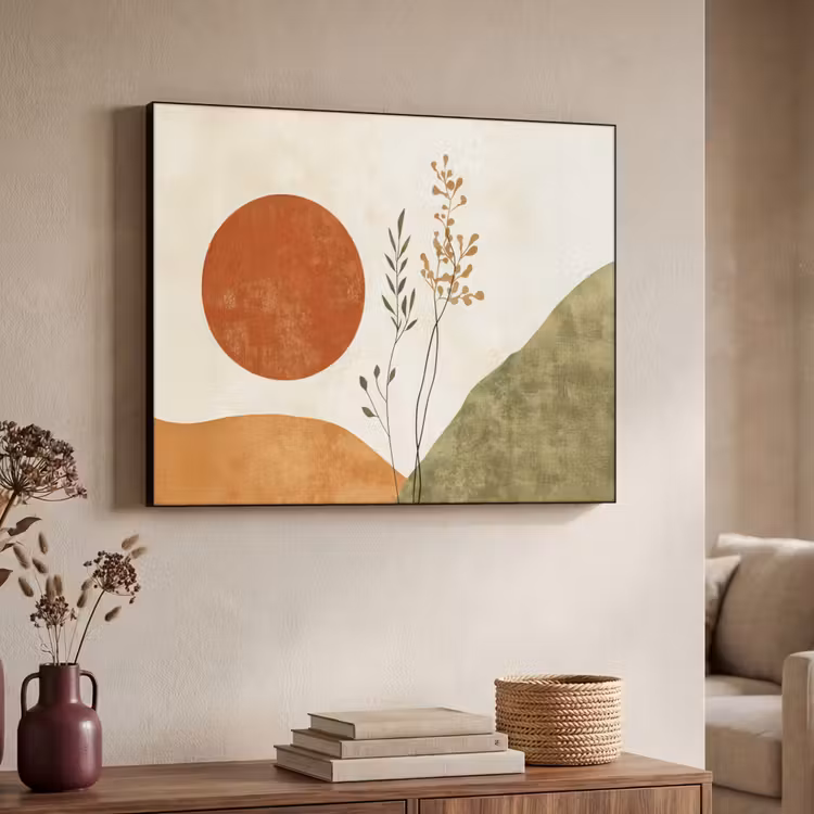 Zon - Abstract - Takken - Oranje Textielframe - compleet frame klein -sfeer3