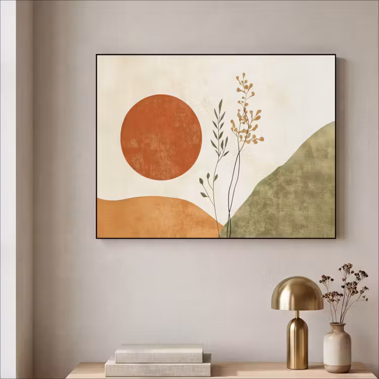 Zon - Abstract - Takken - Oranje Textielframe zwart klein -sfeer2