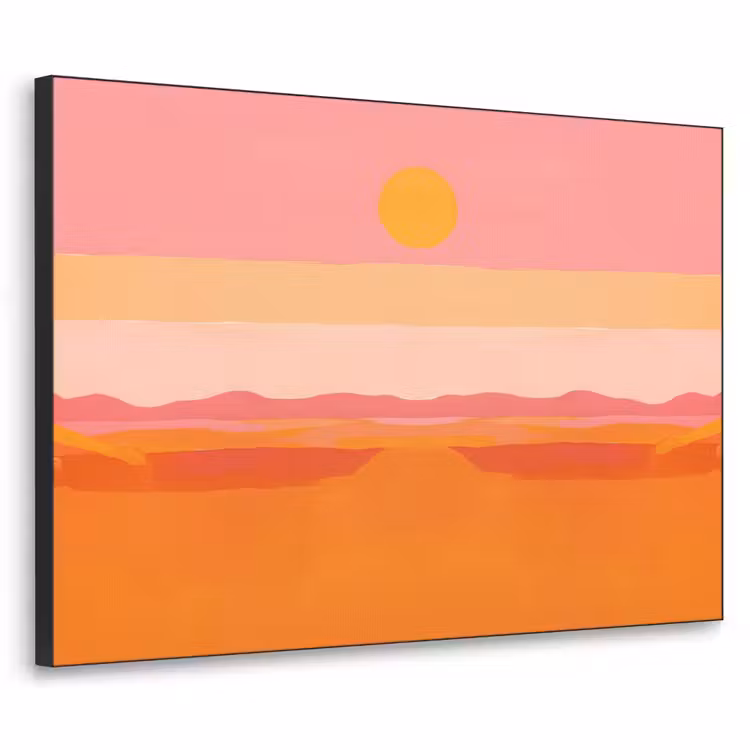 Zon - Abstract - Landschap - Oranje Textielframe zwart klein -3d