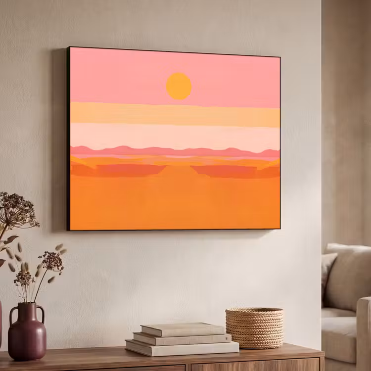 Zon - Abstract - Landschap - Oranje Textielframe - compleet frame klein -sfeer3