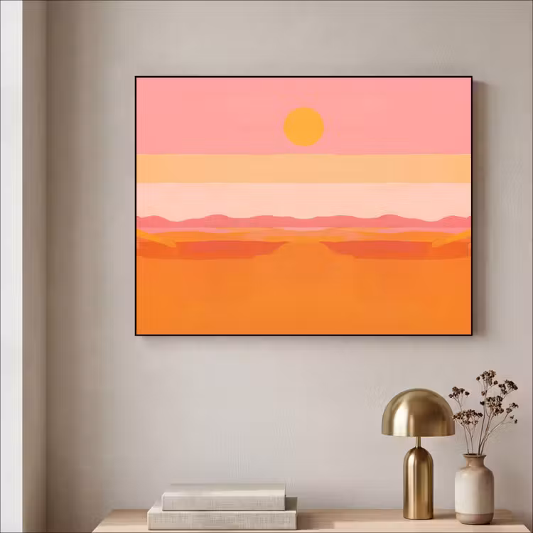Zon - Abstract - Landschap - Oranje Textielframe zwart klein -sfeer2