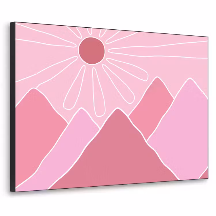 Zon - Bergen - Natuur - Abstract - Roze Textielframe zwart klein -3d